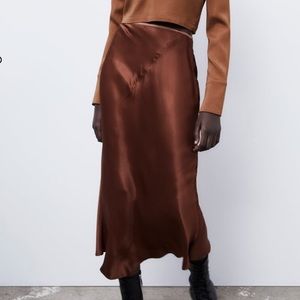 ZARA Satin Effect Midi Skirt NWT